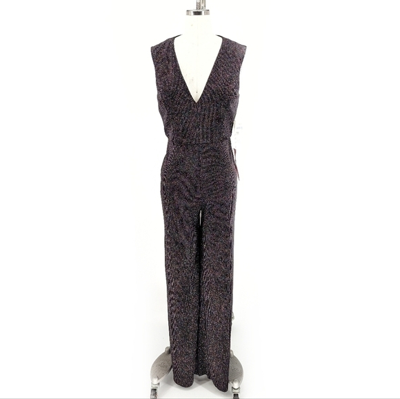 NEW Aidan Sparkle Wide Leg Jumpsuit Black Silver 4 party evening holiday - Picture 1 of 8